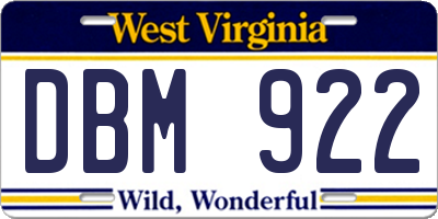 WV license plate DBM922