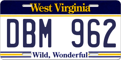 WV license plate DBM962