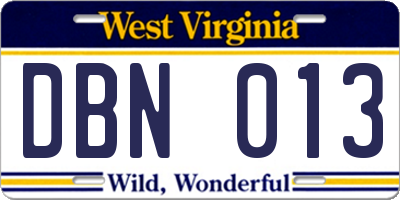 WV license plate DBN013