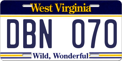 WV license plate DBN070