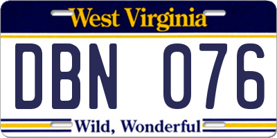 WV license plate DBN076