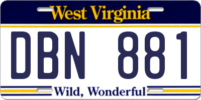 WV license plate DBN881