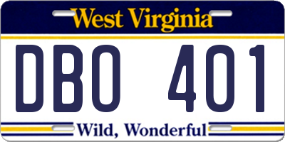 WV license plate DBO401
