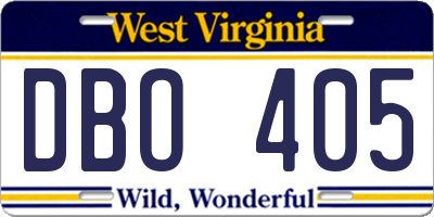 WV license plate DBO405