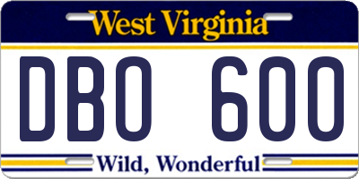 WV license plate DBO600