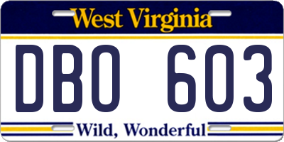 WV license plate DBO603