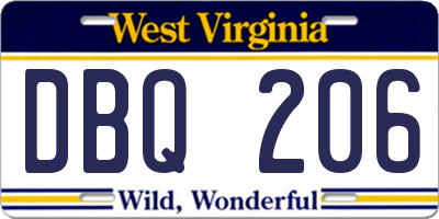 WV license plate DBQ206