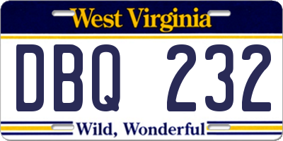 WV license plate DBQ232