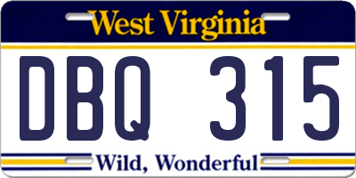 WV license plate DBQ315