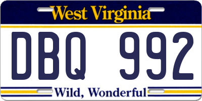 WV license plate DBQ992