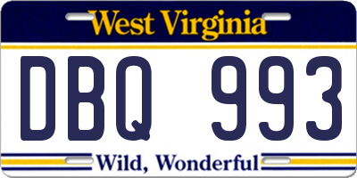 WV license plate DBQ993