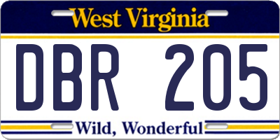 WV license plate DBR205