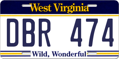 WV license plate DBR474