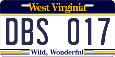 WV license plate DBS017