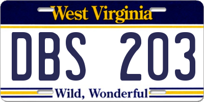 WV license plate DBS203