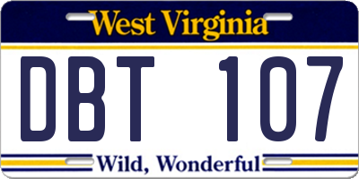 WV license plate DBT107