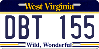 WV license plate DBT155