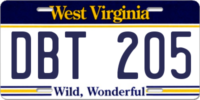 WV license plate DBT205