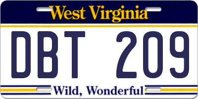WV license plate DBT209