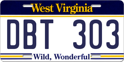 WV license plate DBT303