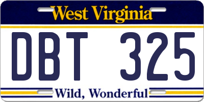WV license plate DBT325