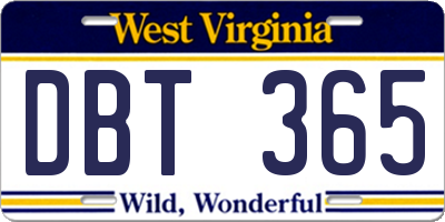 WV license plate DBT365