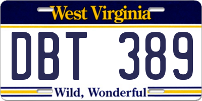 WV license plate DBT389