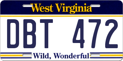 WV license plate DBT472