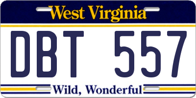 WV license plate DBT557