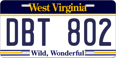 WV license plate DBT802