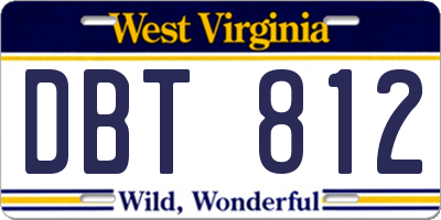 WV license plate DBT812