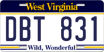 WV license plate DBT831