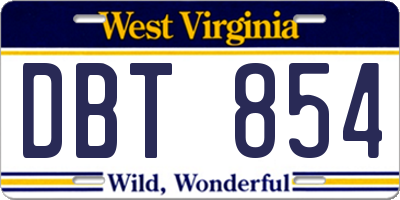 WV license plate DBT854