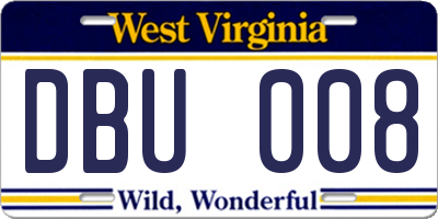 WV license plate DBU008