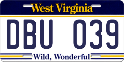 WV license plate DBU039
