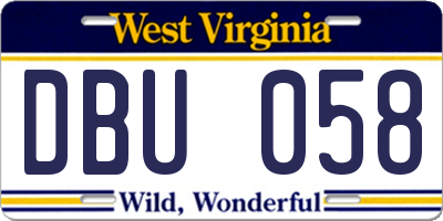 WV license plate DBU058