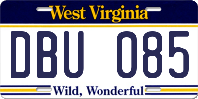 WV license plate DBU085