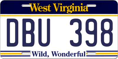WV license plate DBU398