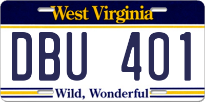 WV license plate DBU401