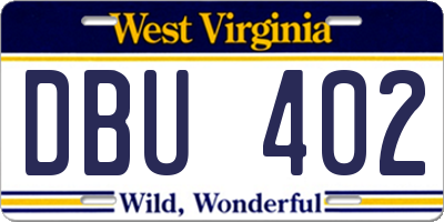 WV license plate DBU402