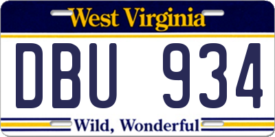 WV license plate DBU934