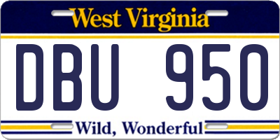 WV license plate DBU950