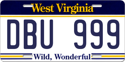 WV license plate DBU999