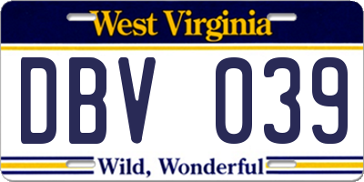 WV license plate DBV039