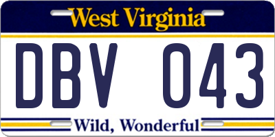 WV license plate DBV043