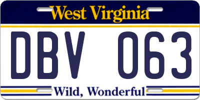 WV license plate DBV063