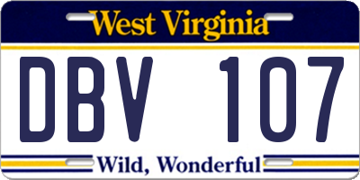 WV license plate DBV107
