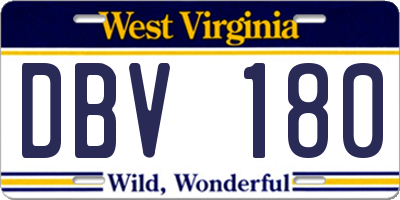 WV license plate DBV180