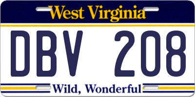 WV license plate DBV208
