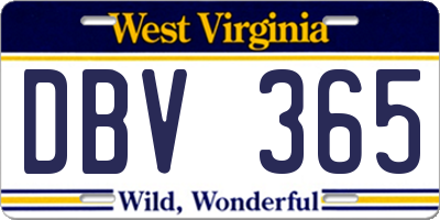 WV license plate DBV365